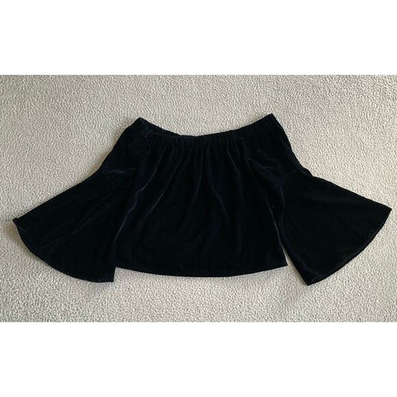 Crushed Velvet Top Small Flared Bell Sleeve Off the Shoulder Black Goth Witchy - Picture 1 of 12